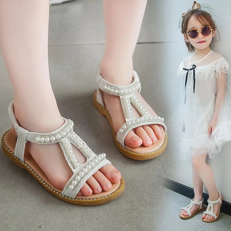 Elegant Pearl-Embellished Sandals for Girls Perfect Summer Sandals for Little Princesses