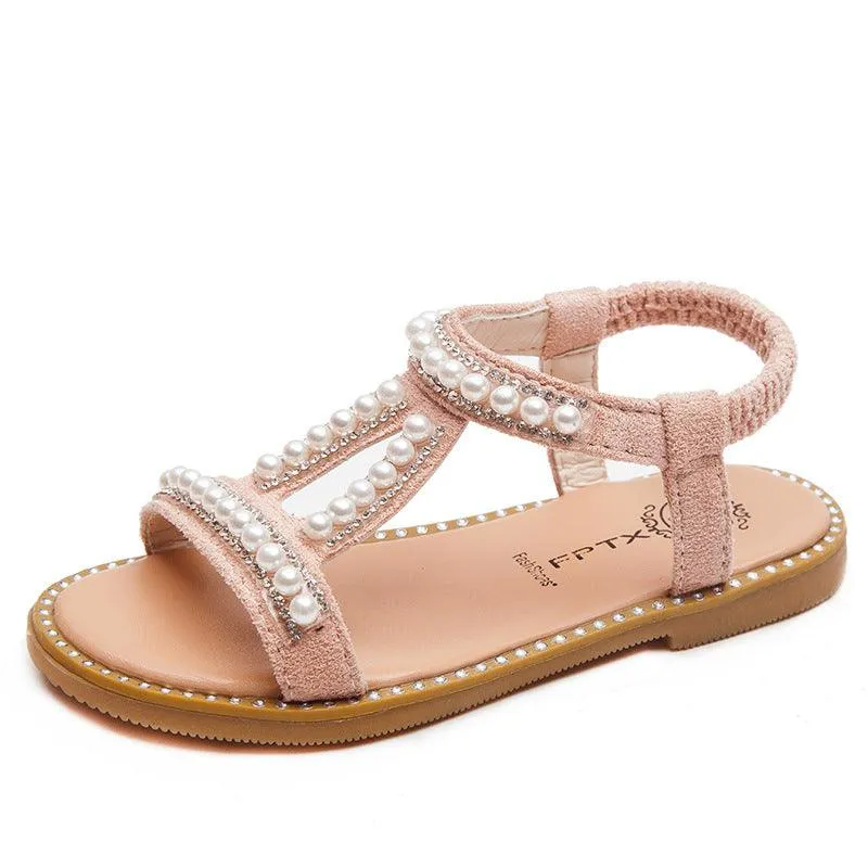 Elegant Pearl-Embellished Sandals for Girls Perfect Summer Sandals for Little Princesses