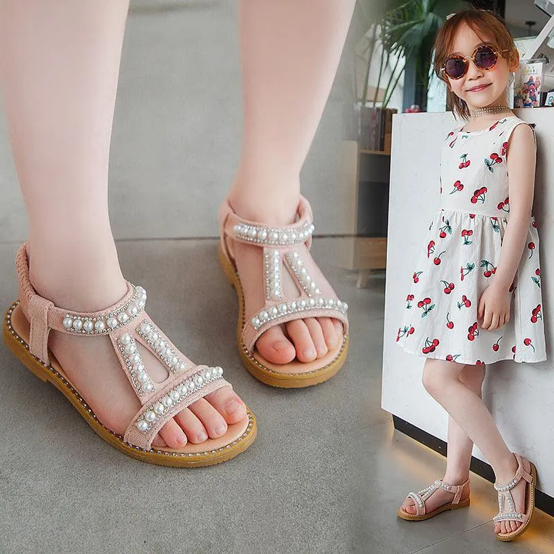 Elegant Pearl-Embellished Sandals for Girls Perfect Summer Sandals for Little Princesses