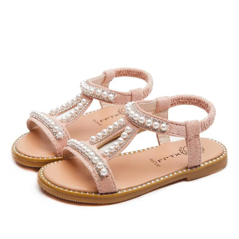 Elegant Pearl-Embellished Sandals for Girls Perfect Summer Sandals for Little Princesses