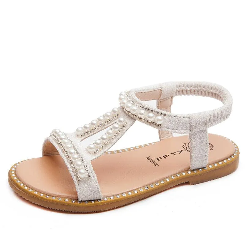 Elegant Pearl-Embellished Sandals for Girls Perfect Summer Sandals for Little Princesses