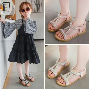 Elegant Pearl-Embellished Sandals for Girls Perfect Summer Sandals for Little Princesses