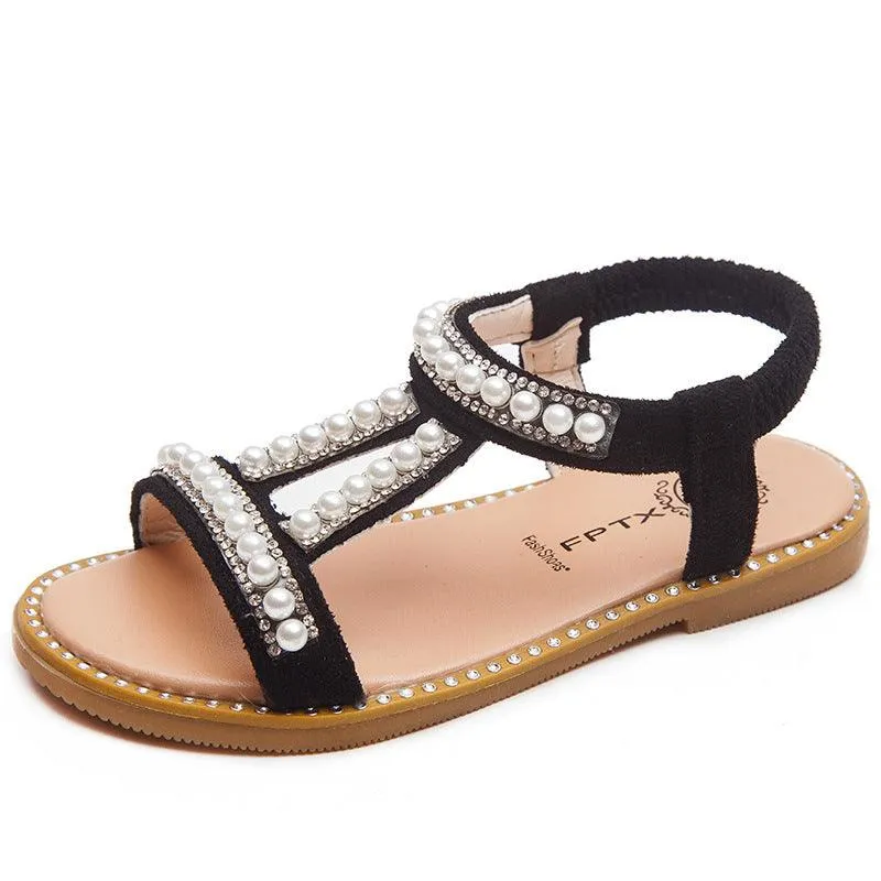 Elegant Pearl-Embellished Sandals for Girls Perfect Summer Sandals for Little Princesses