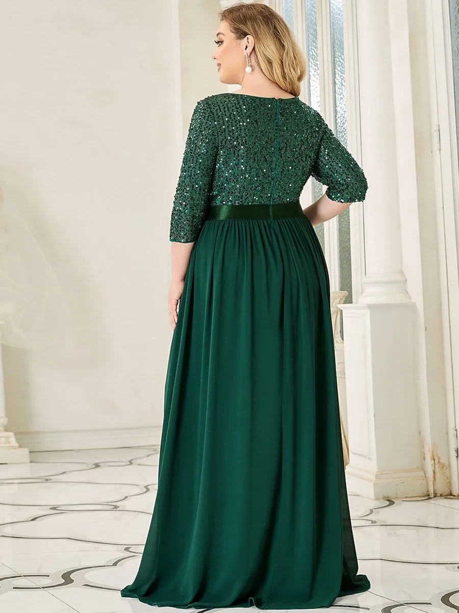 Elegant Round Neckline Long Sleeves Sequin Evening Dress