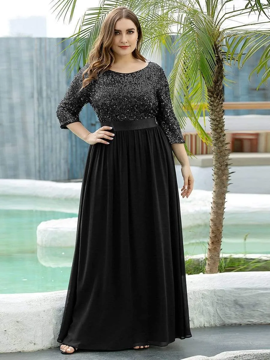 Elegant Round Neckline Long Sleeves Sequin Evening Dress