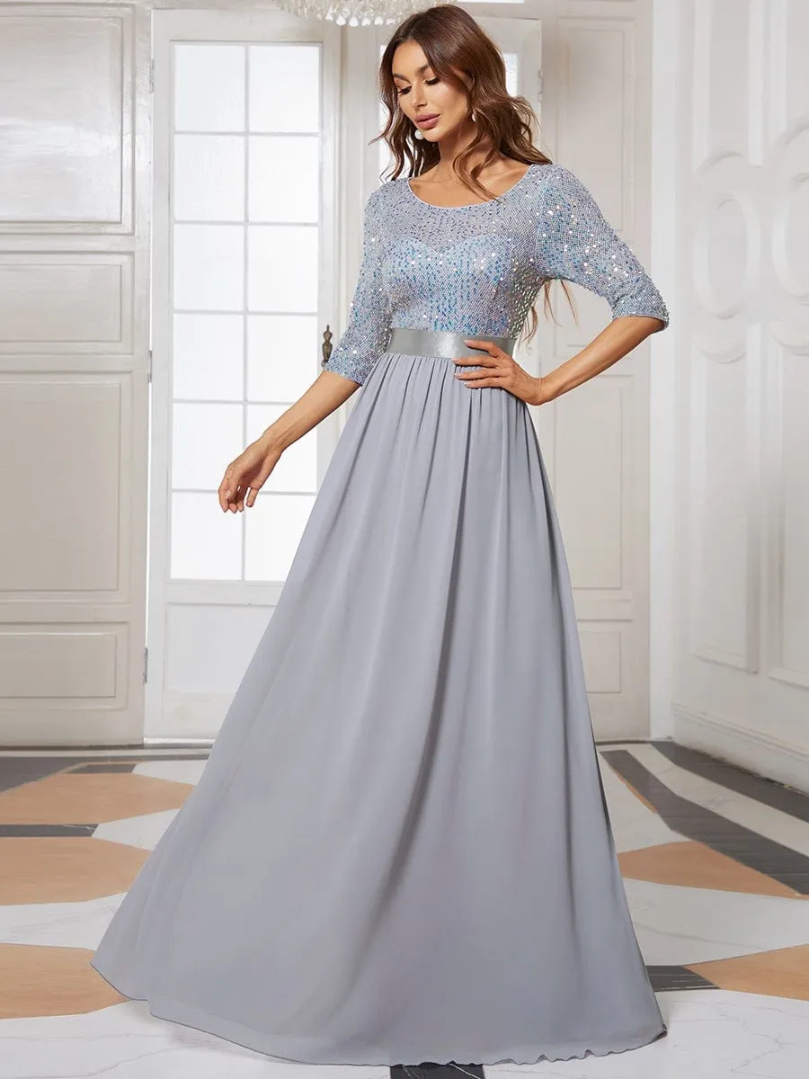 Elegant Round Neckline Long Sleeves Sequin Evening Dress