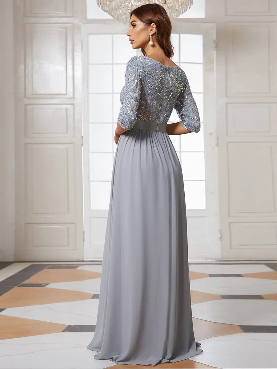 Elegant Round Neckline Long Sleeves Sequin Evening Dress