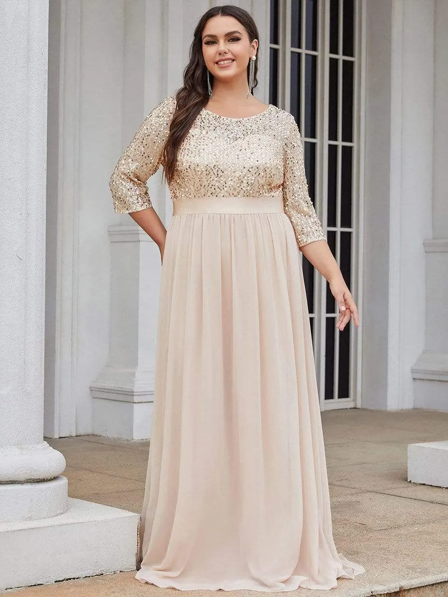 Elegant Round Neckline Long Sleeves Sequin Evening Dress