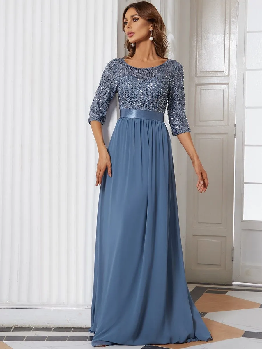 Elegant Round Neckline Long Sleeves Sequin Evening Dress