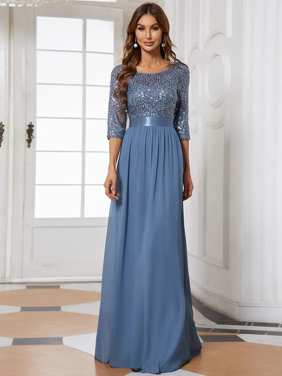 Elegant Round Neckline Long Sleeves Sequin Evening Dress