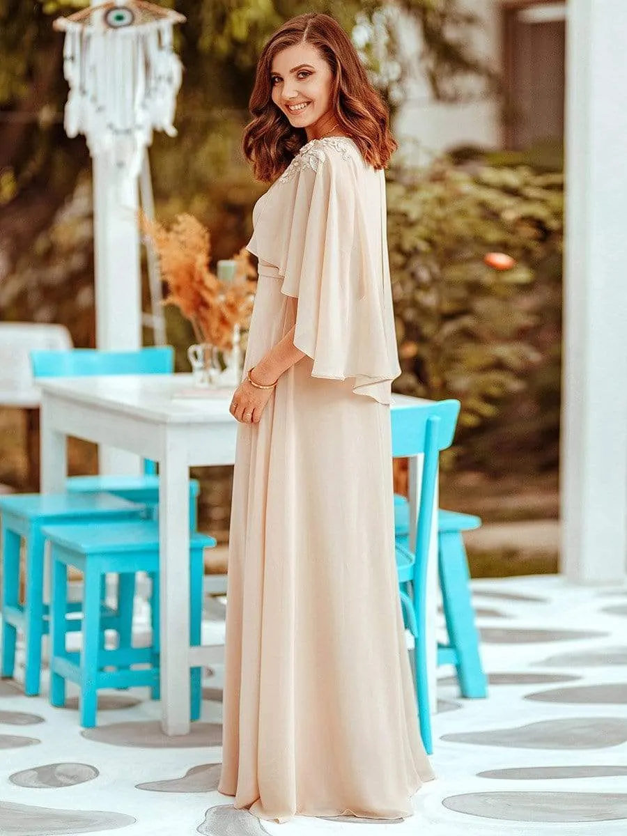 Elegant V Neck Flowy Chiffon Bridesmaid Dresses with Wraps