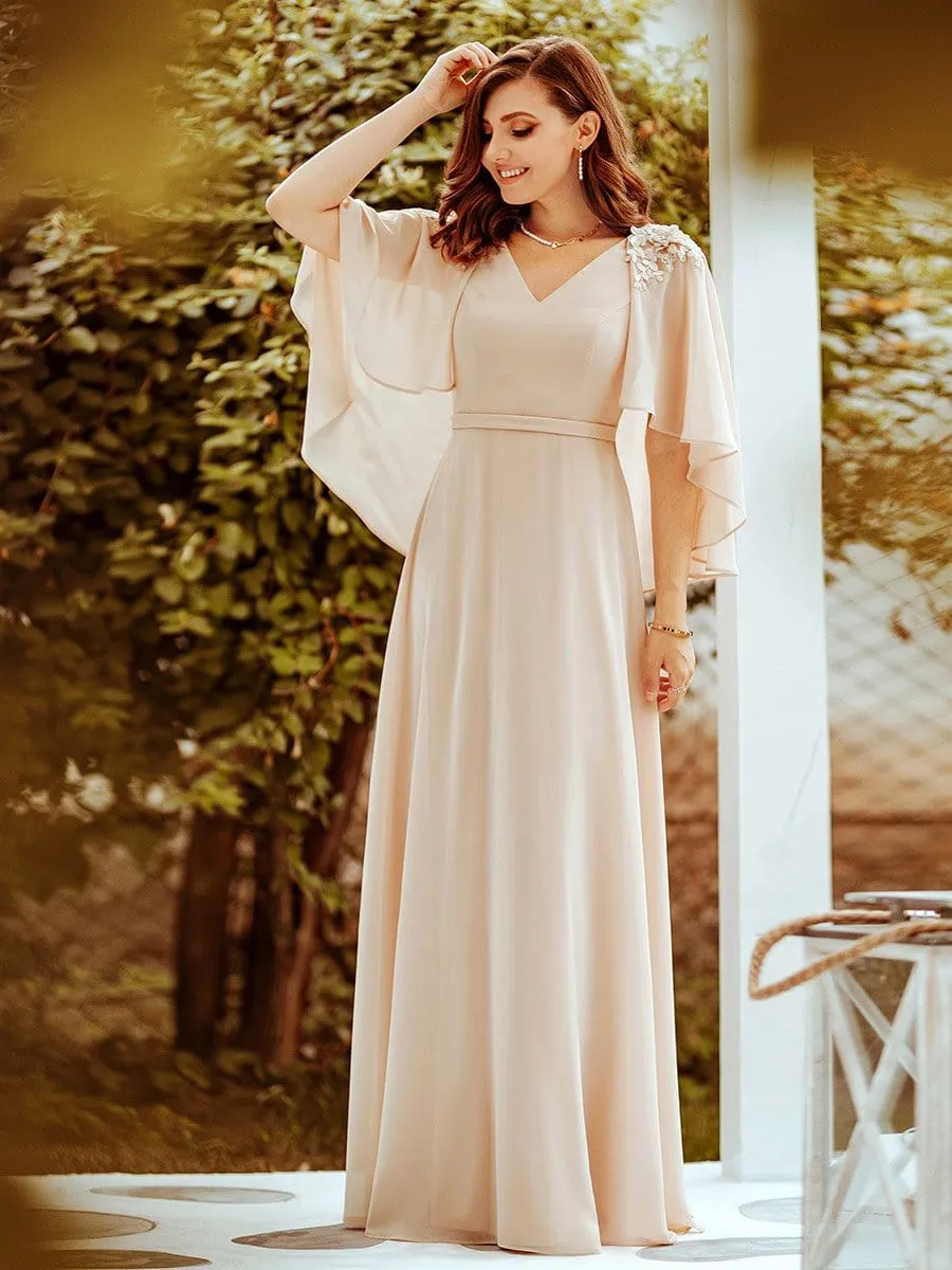 Elegant V Neck Flowy Chiffon Bridesmaid Dresses with Wraps