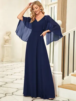 Elegant V Neck Flowy Chiffon Bridesmaid Dresses with Wraps