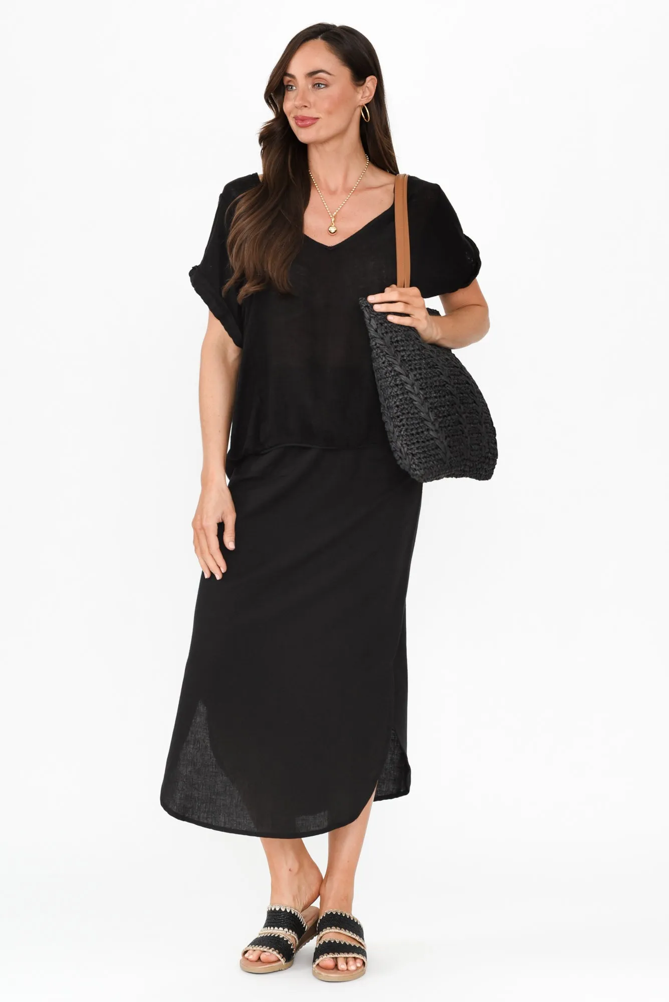 Ember Black Cotton Blend Drawstring Skirt