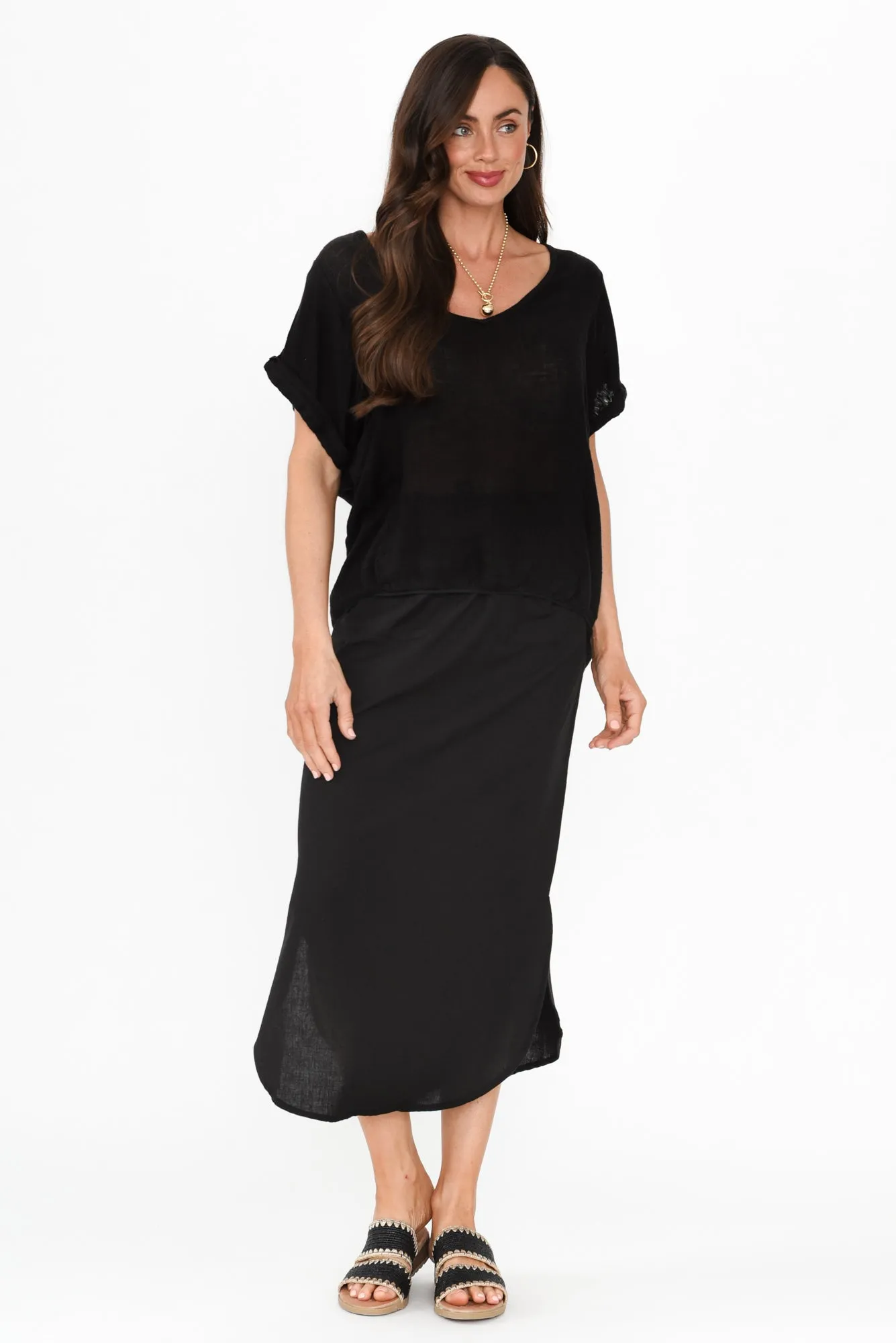 Ember Black Cotton Blend Drawstring Skirt