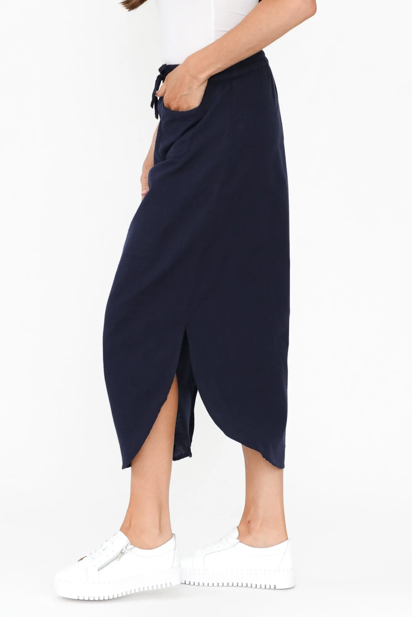 Ember Navy Cotton Blend Drawstring Skirt