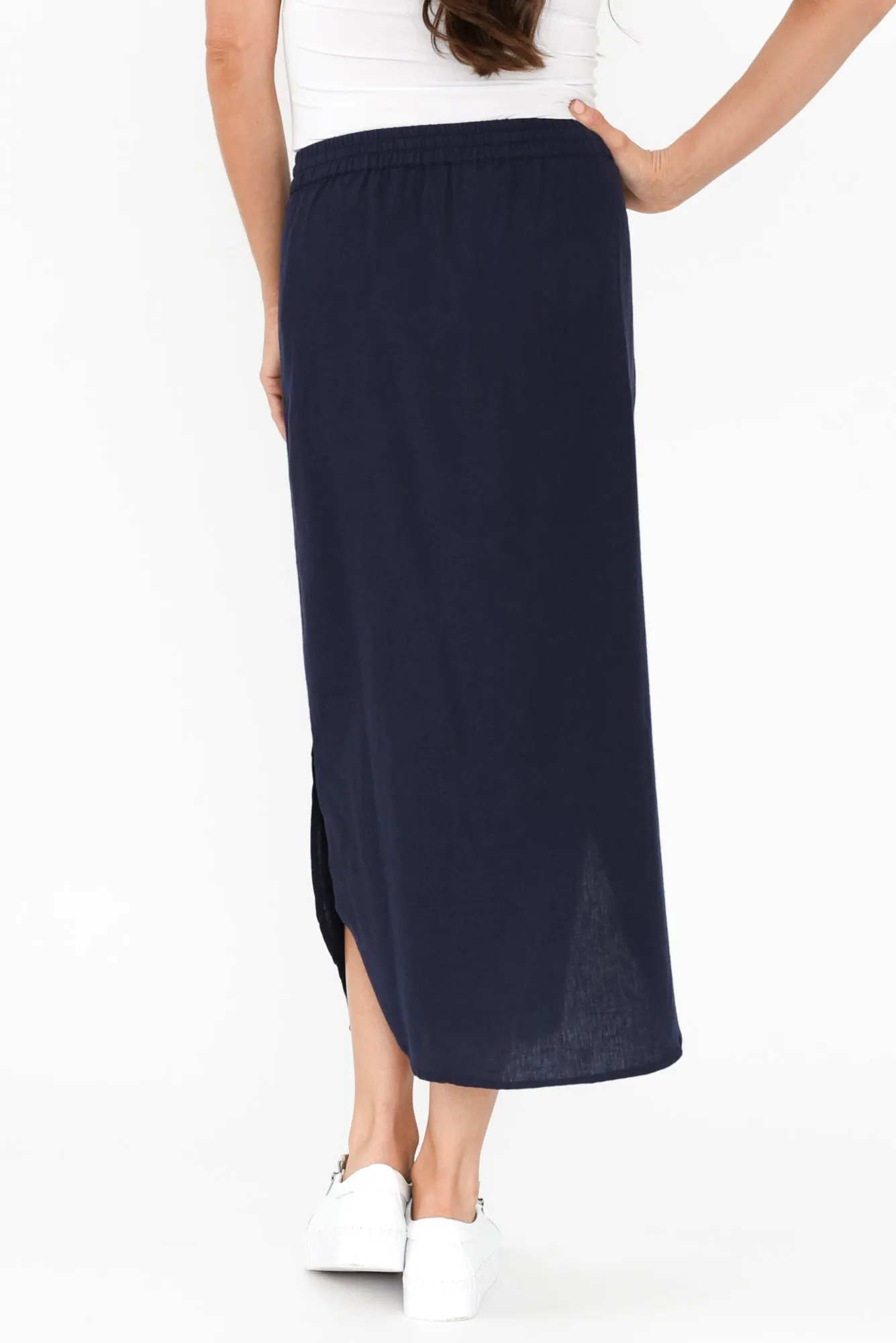 Ember Navy Cotton Blend Drawstring Skirt