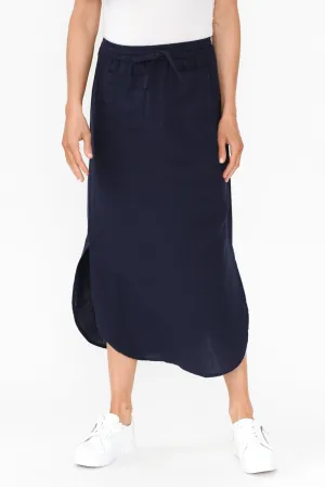 Ember Navy Cotton Blend Drawstring Skirt