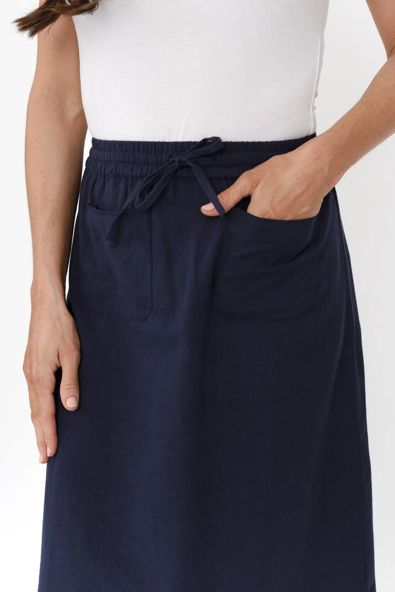 Ember Navy Cotton Blend Drawstring Skirt