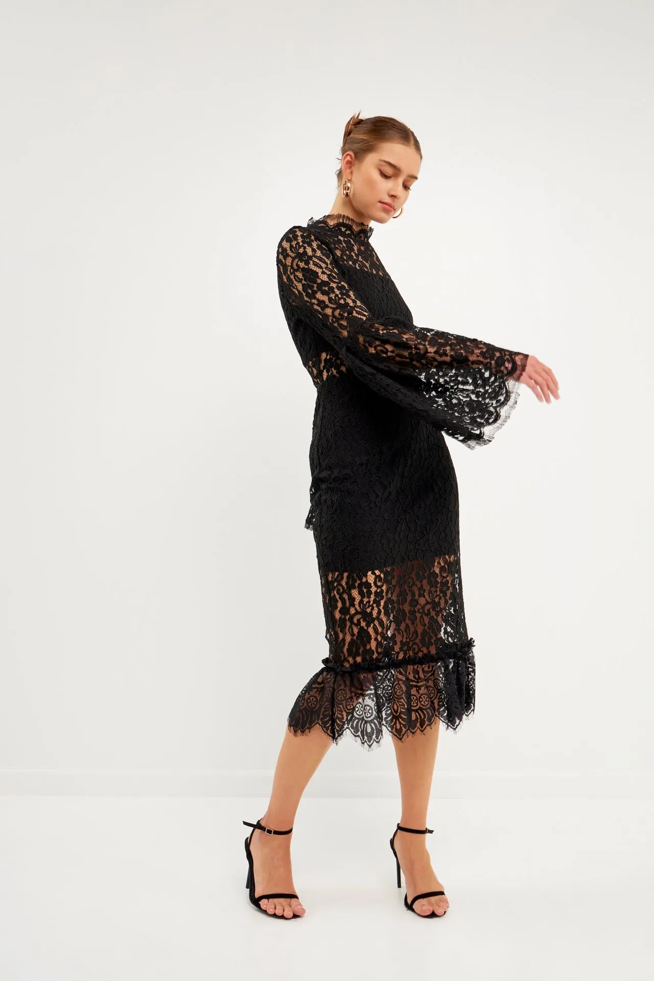 Endless Rose - Long-Sleeved Lace Midi Dress