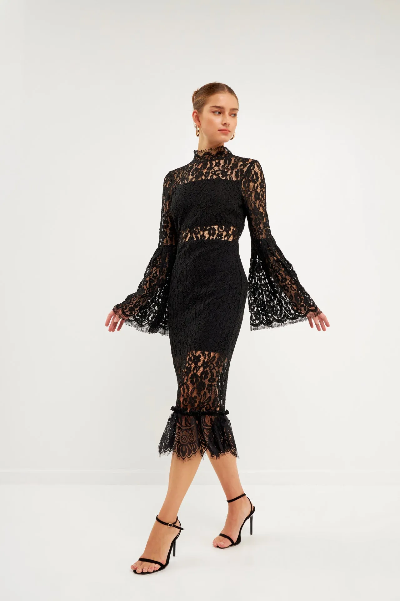 Endless Rose - Long-Sleeved Lace Midi Dress