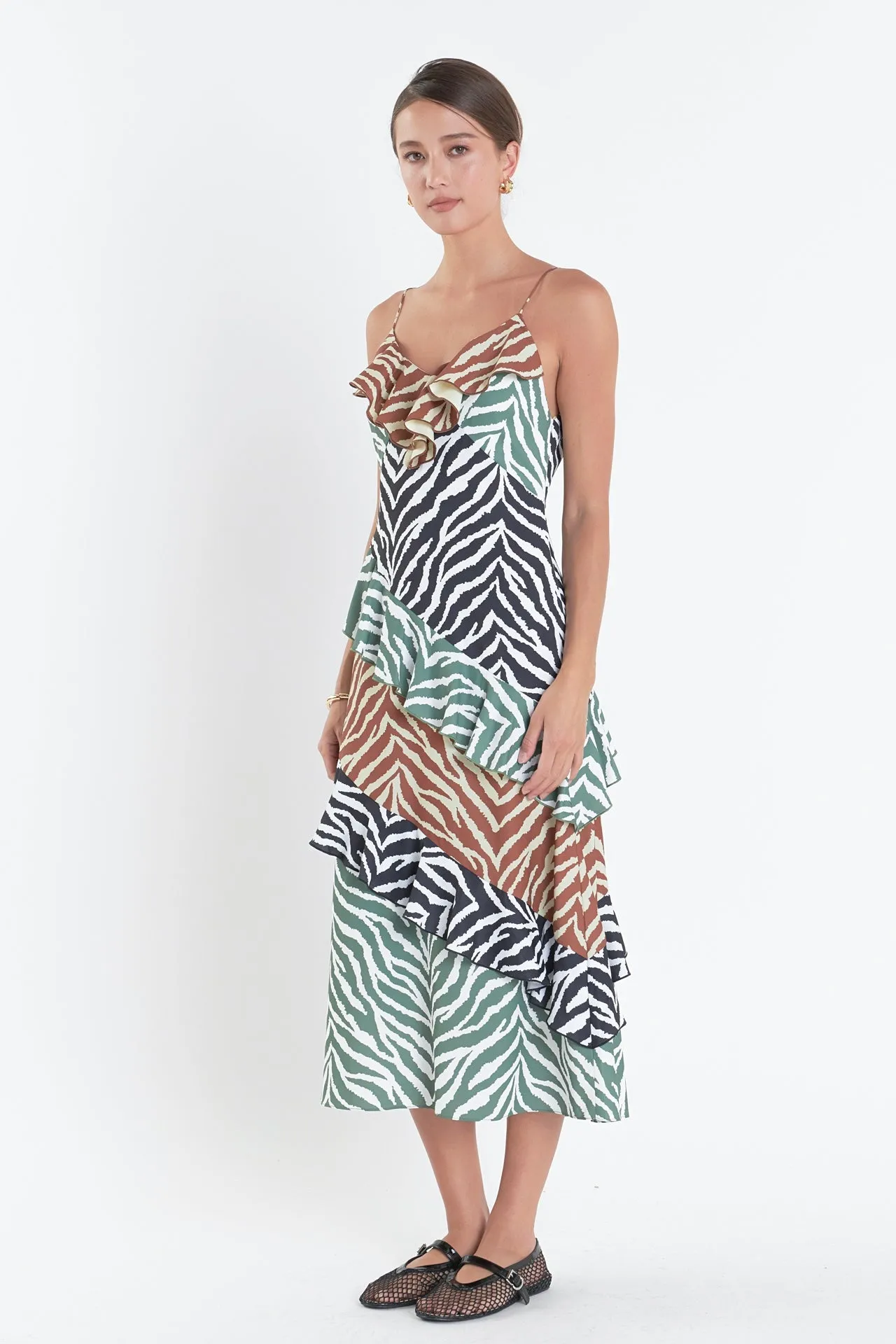 English Factory - Zebra Print Colorblocked Slip Dress