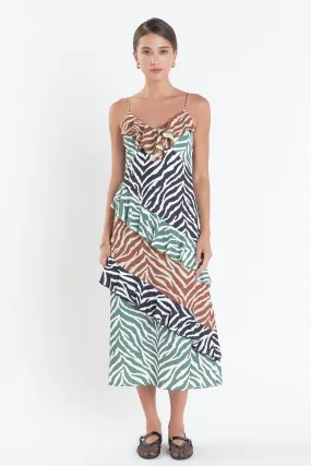 English Factory - Zebra Print Colorblocked Slip Dress