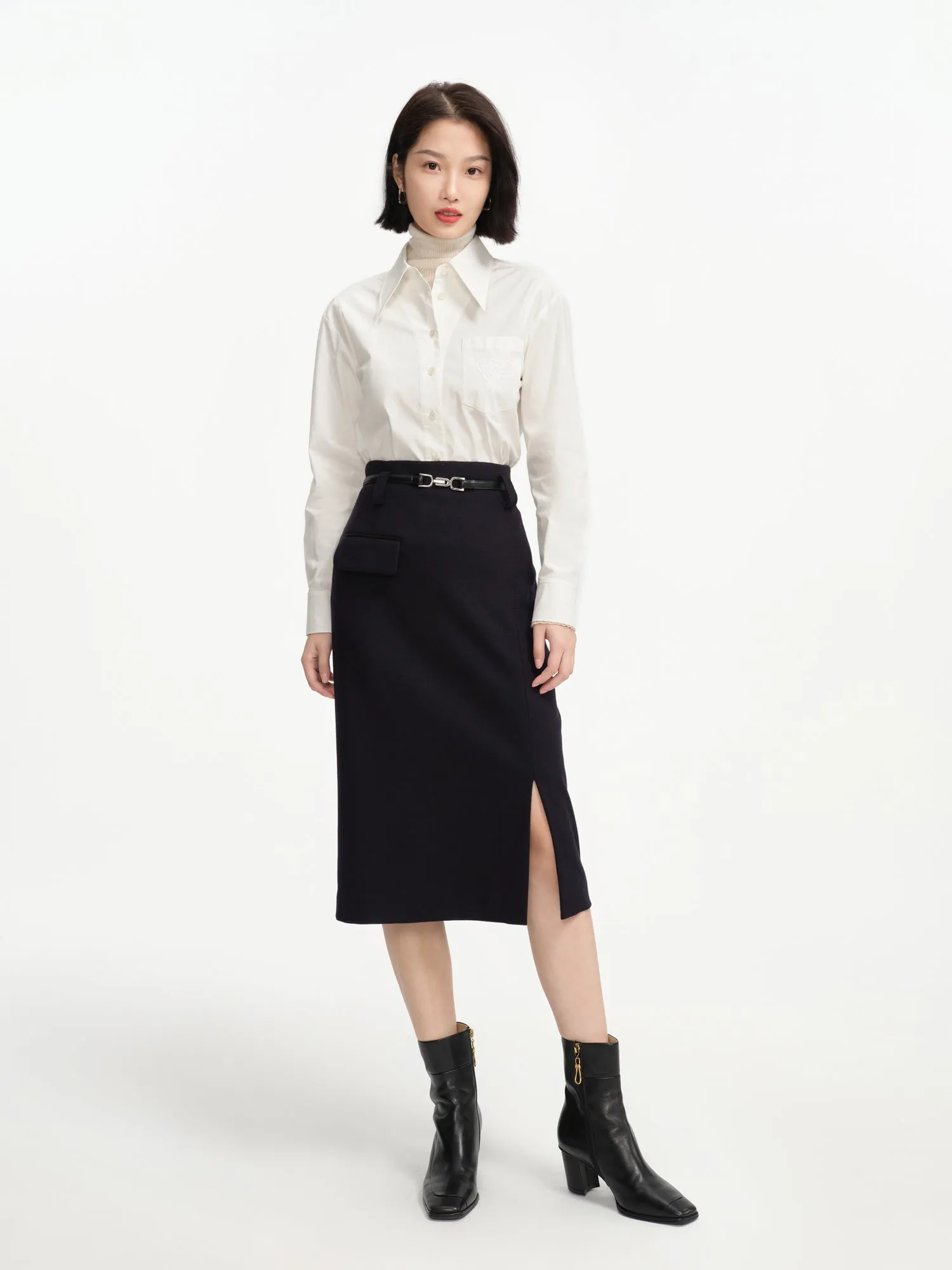 EP YAYING Wool Midi Skirt