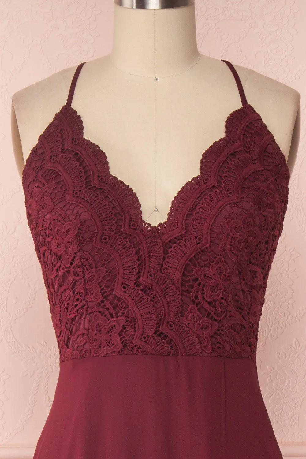 Fabia Burgundy | Lace & Chiffon Maxi Dress