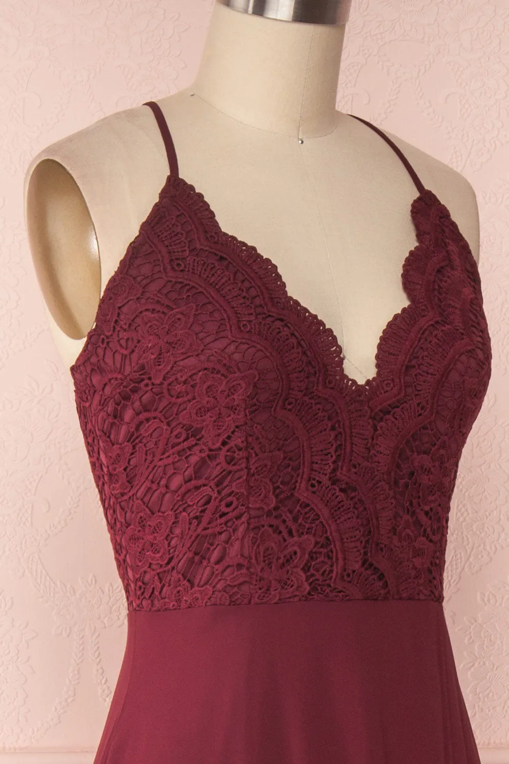 Fabia Burgundy | Lace & Chiffon Maxi Dress