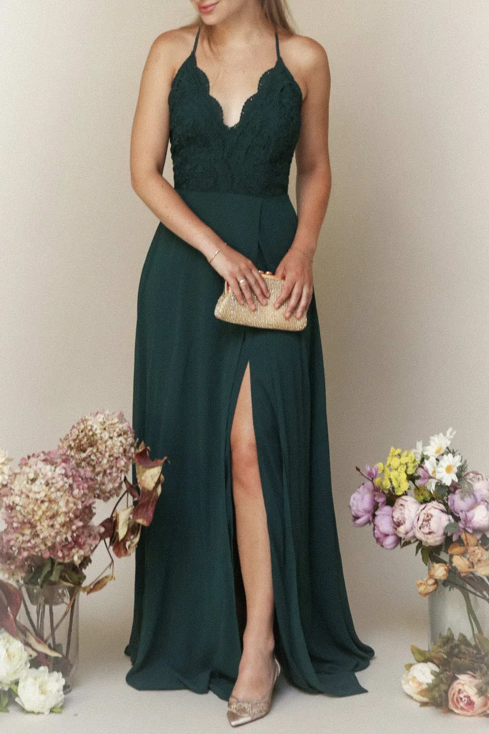 Fabia Green | Lace & Chiffon Maxi Dress