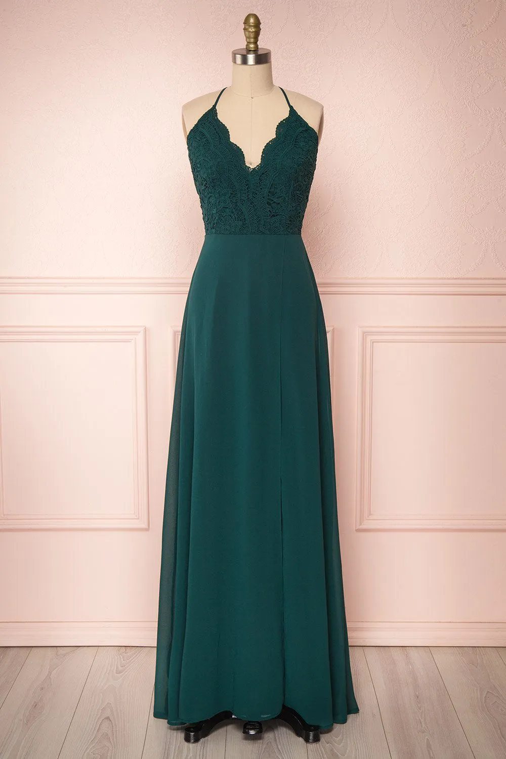 Fabia Green | Lace & Chiffon Maxi Dress