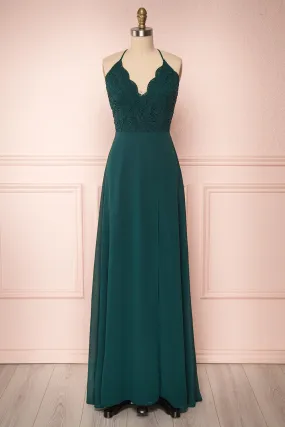 Fabia Green | Lace & Chiffon Maxi Dress