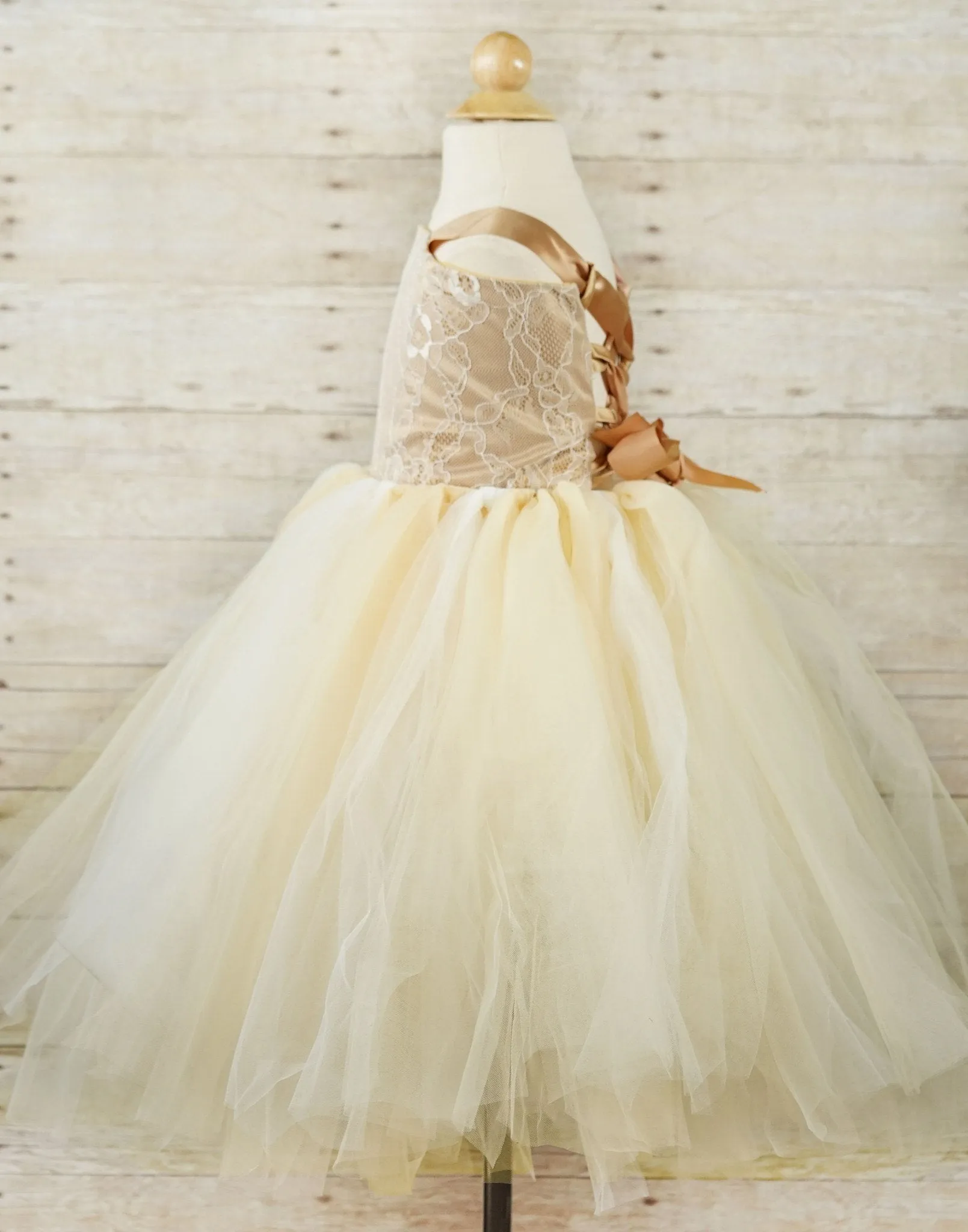 Fairy Tutu Flower Girl Dress - Ivory / Brown