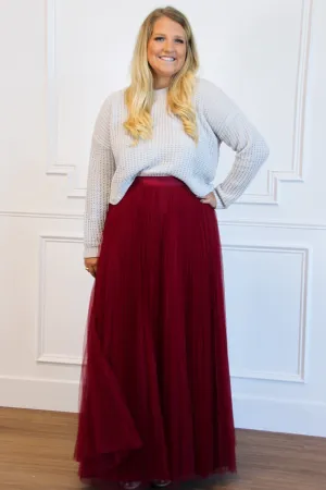 Fall Dreams Pleated Maxi Skirt: Burgundy