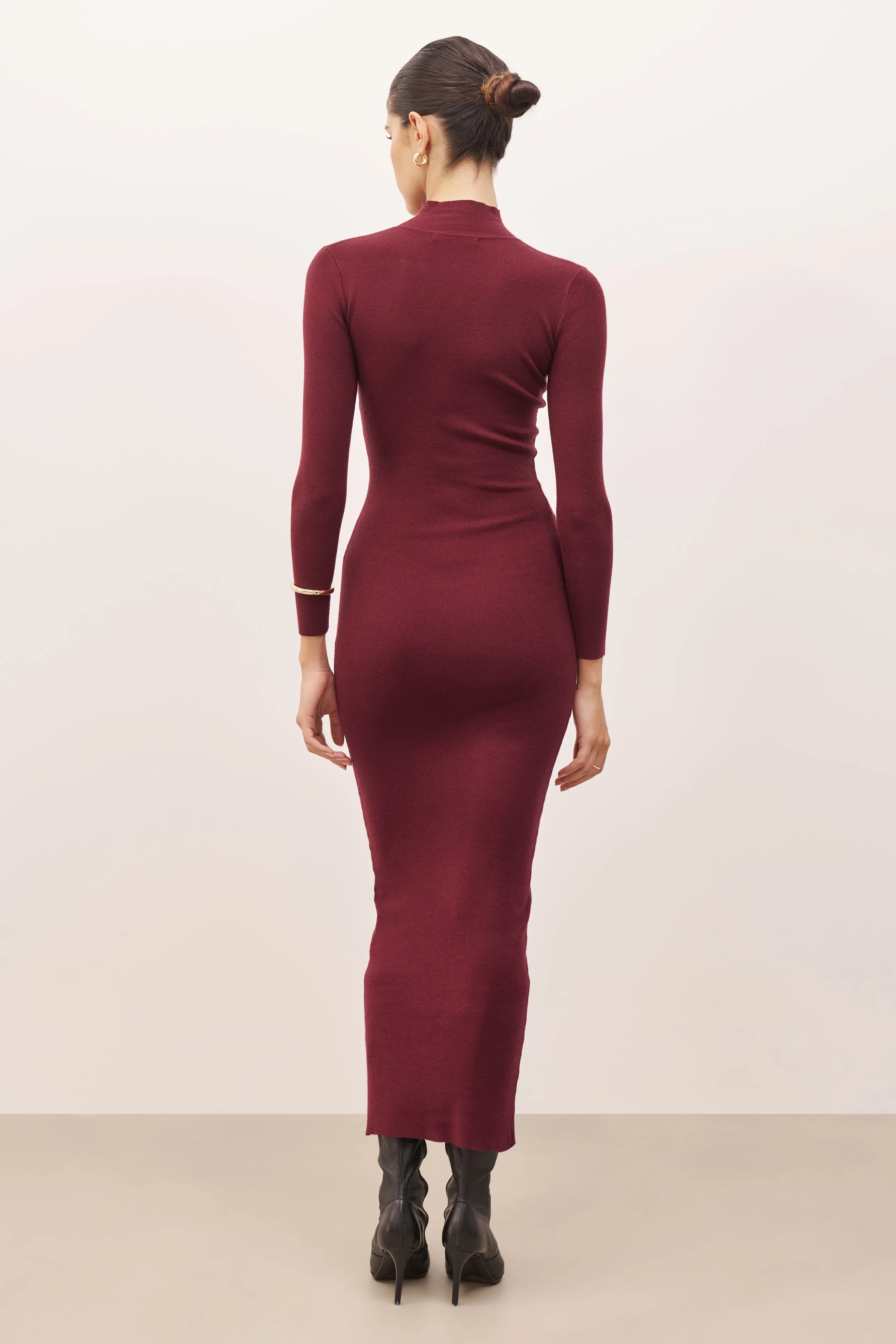 Fine Knit Maxi Dress - Burgundy