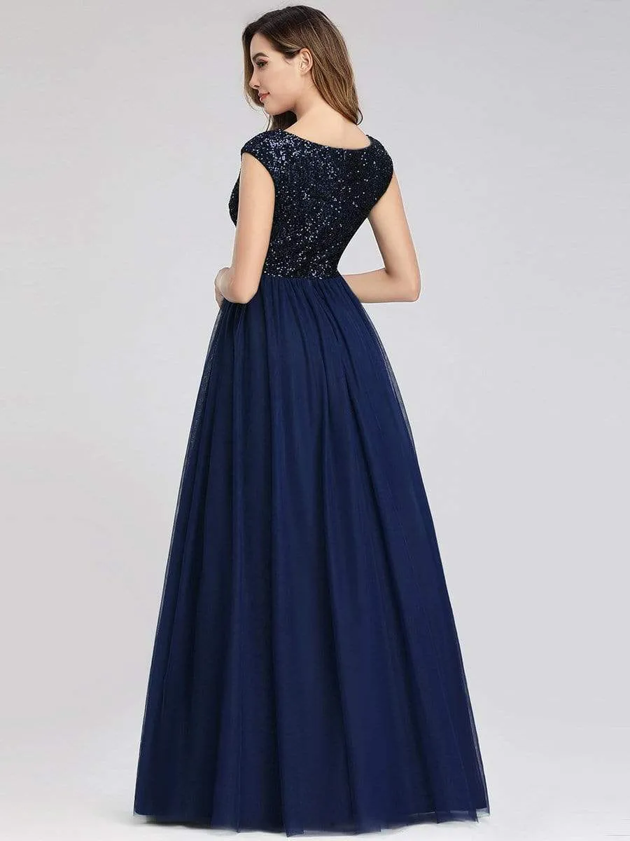 Floor Length Deep V Neck Sequin Prom Dresses for Women