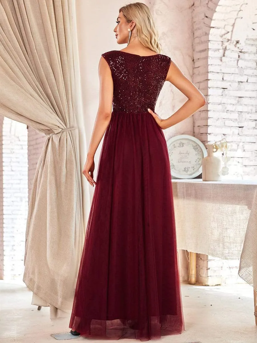 Floor Length Deep V Neck Sequin Prom Dresses for Women