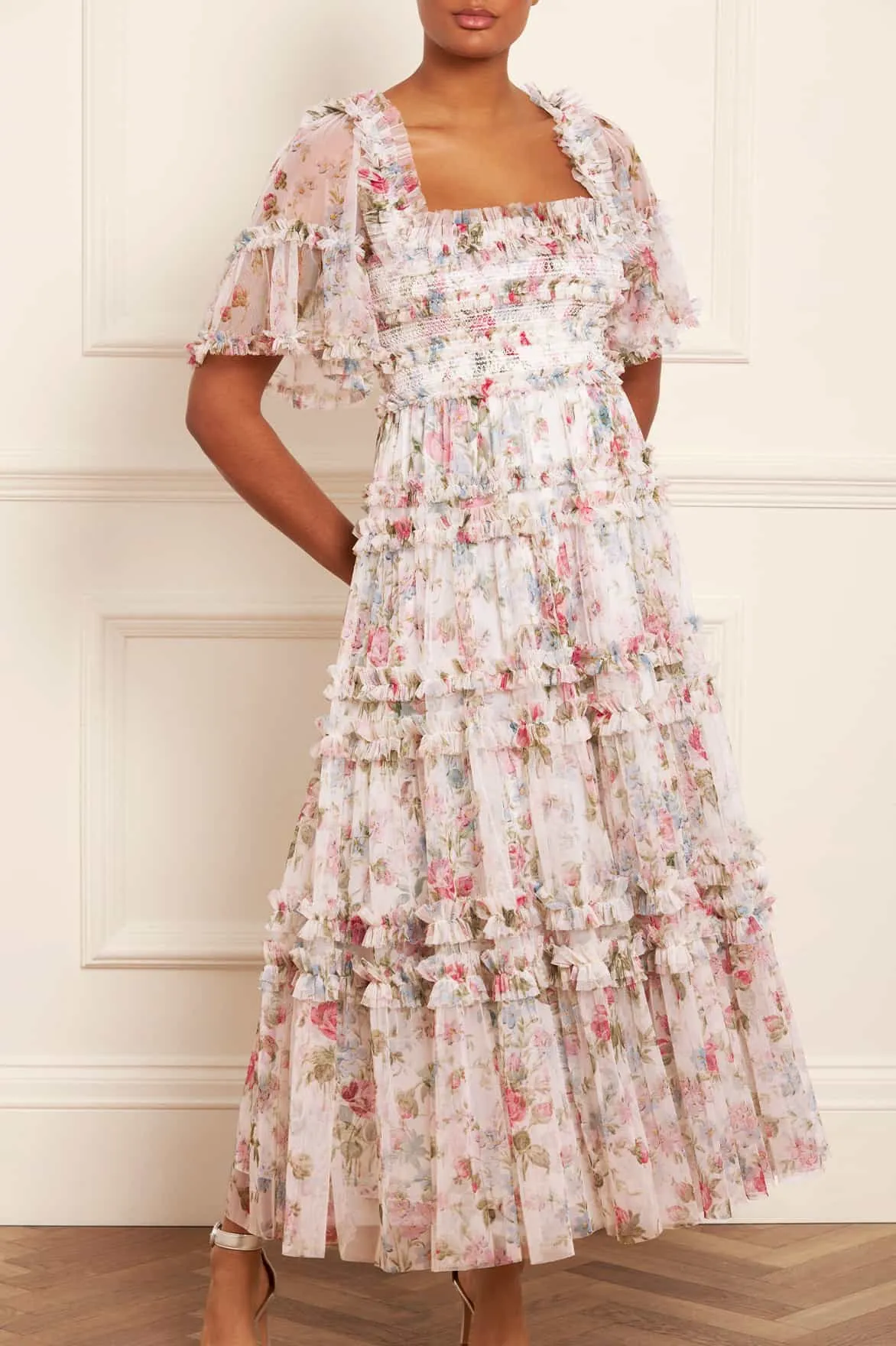 Floral Fantasy Peaches Smocked Ankle Gown