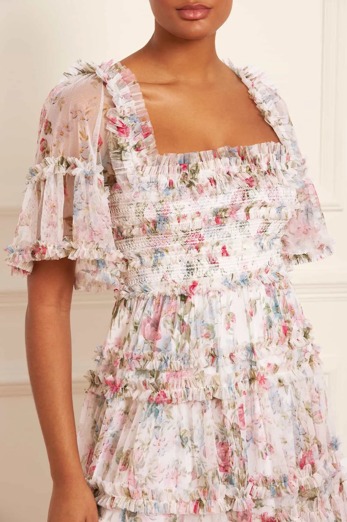 Floral Fantasy Peaches Smocked Ankle Gown