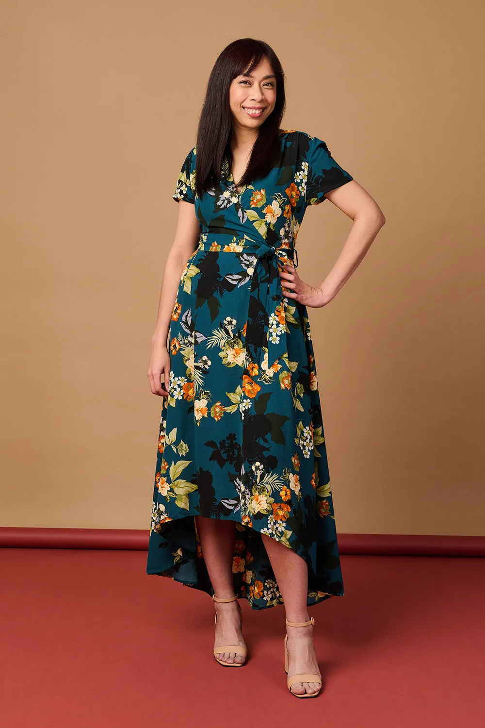 Floral High Low Wrap Maxi Dress