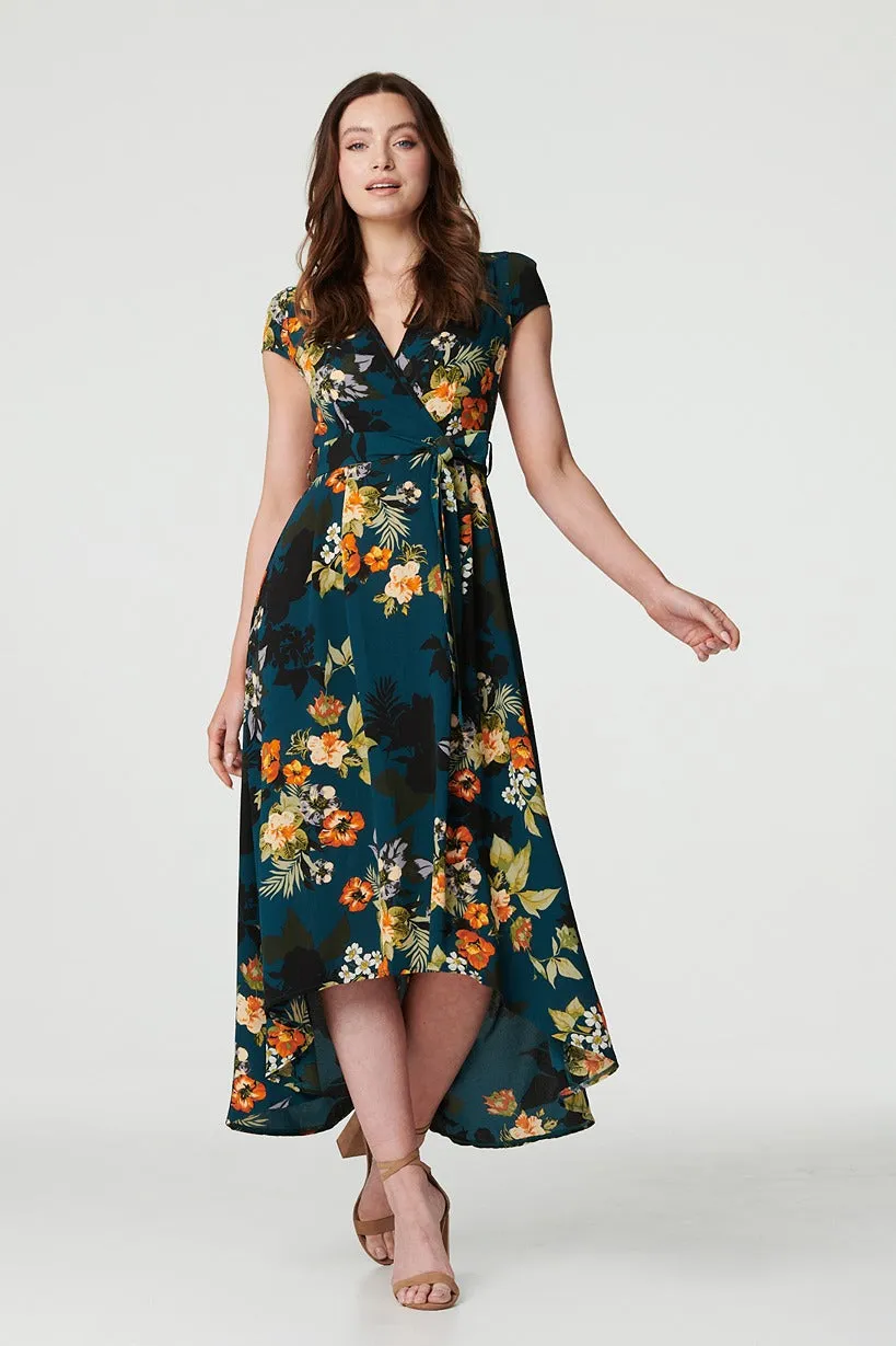 Floral High Low Wrap Maxi Dress