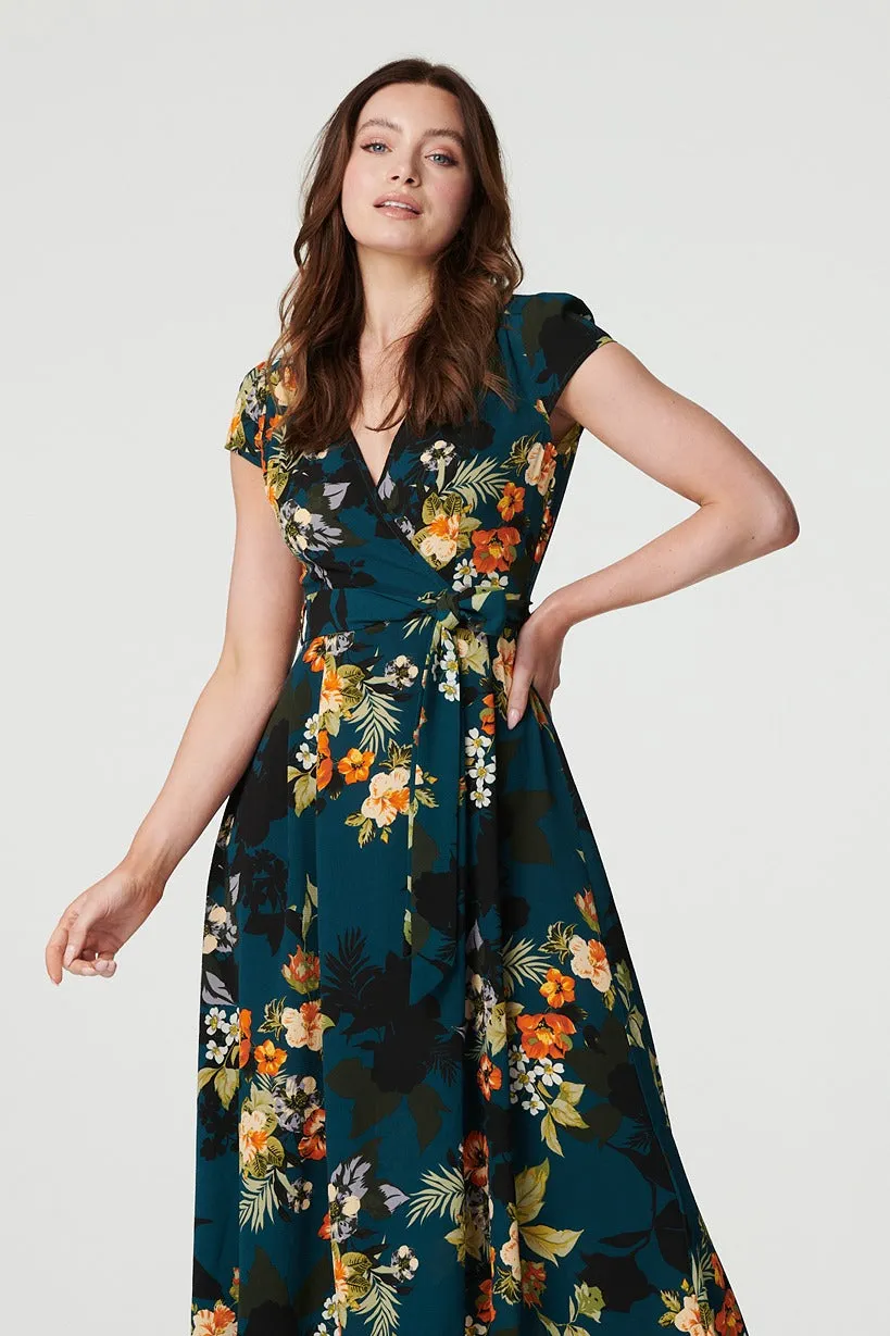 Floral High Low Wrap Maxi Dress