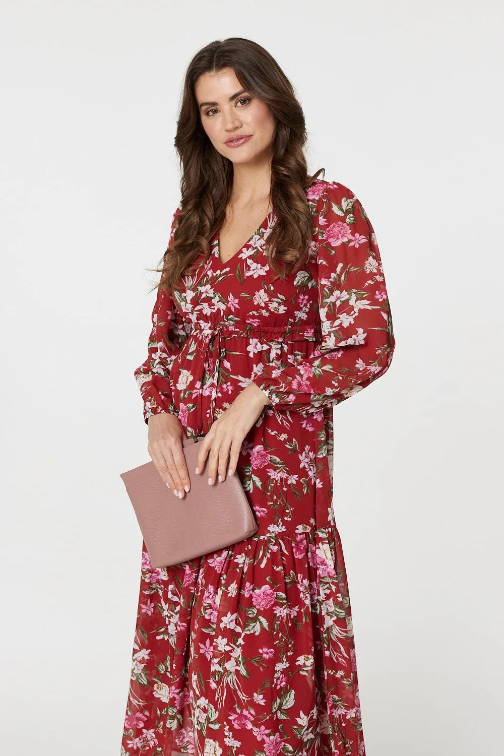 Floral Long Sleeve Tiered Maxi Dress