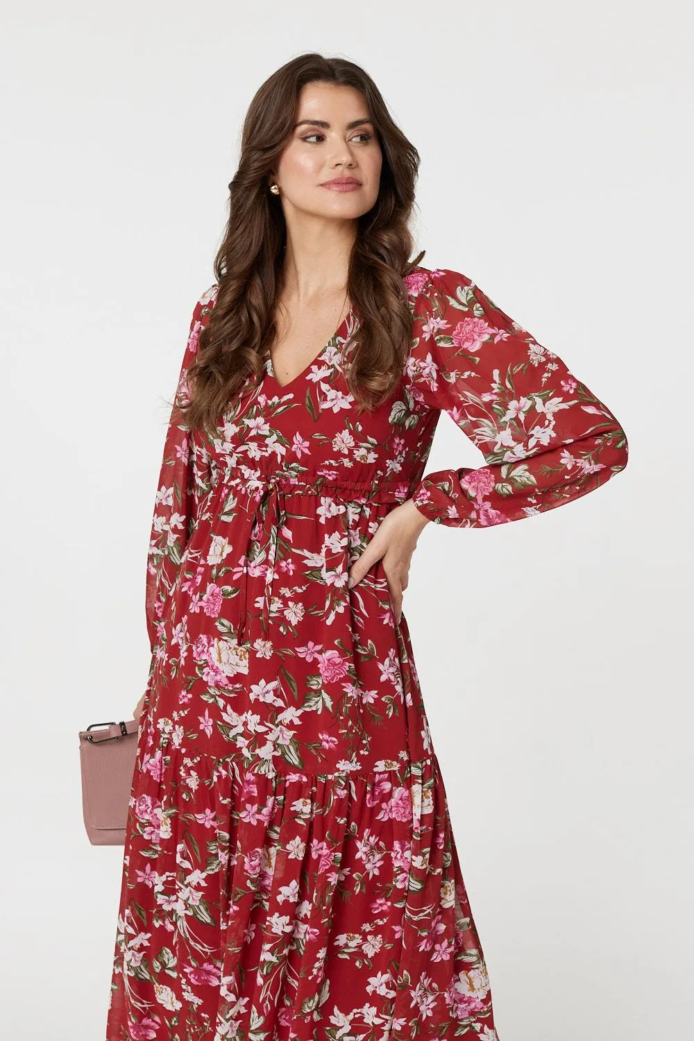 Floral Long Sleeve Tiered Maxi Dress