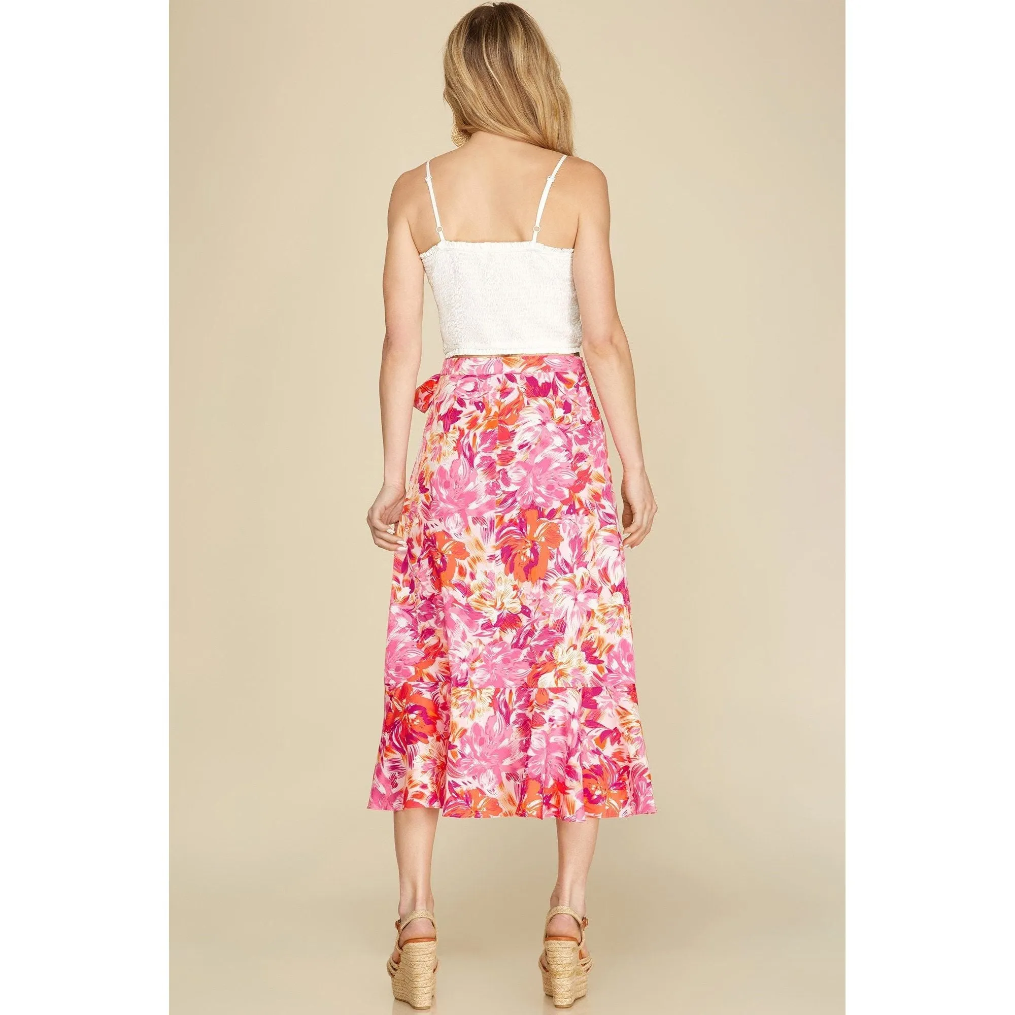 Floral Print Woven Wrap Midi Skirt