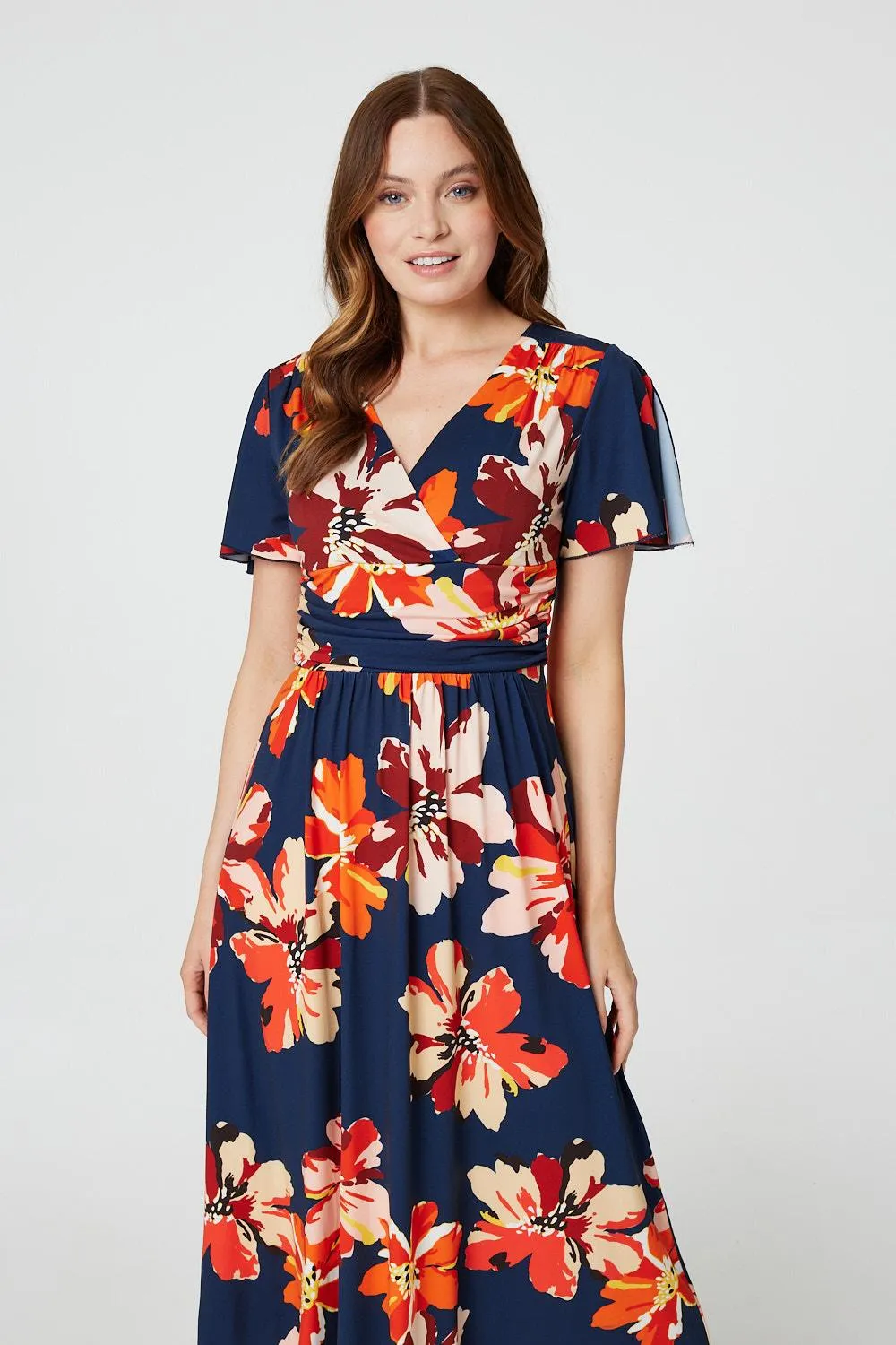 Floral Ruched Waist Maxi Dress