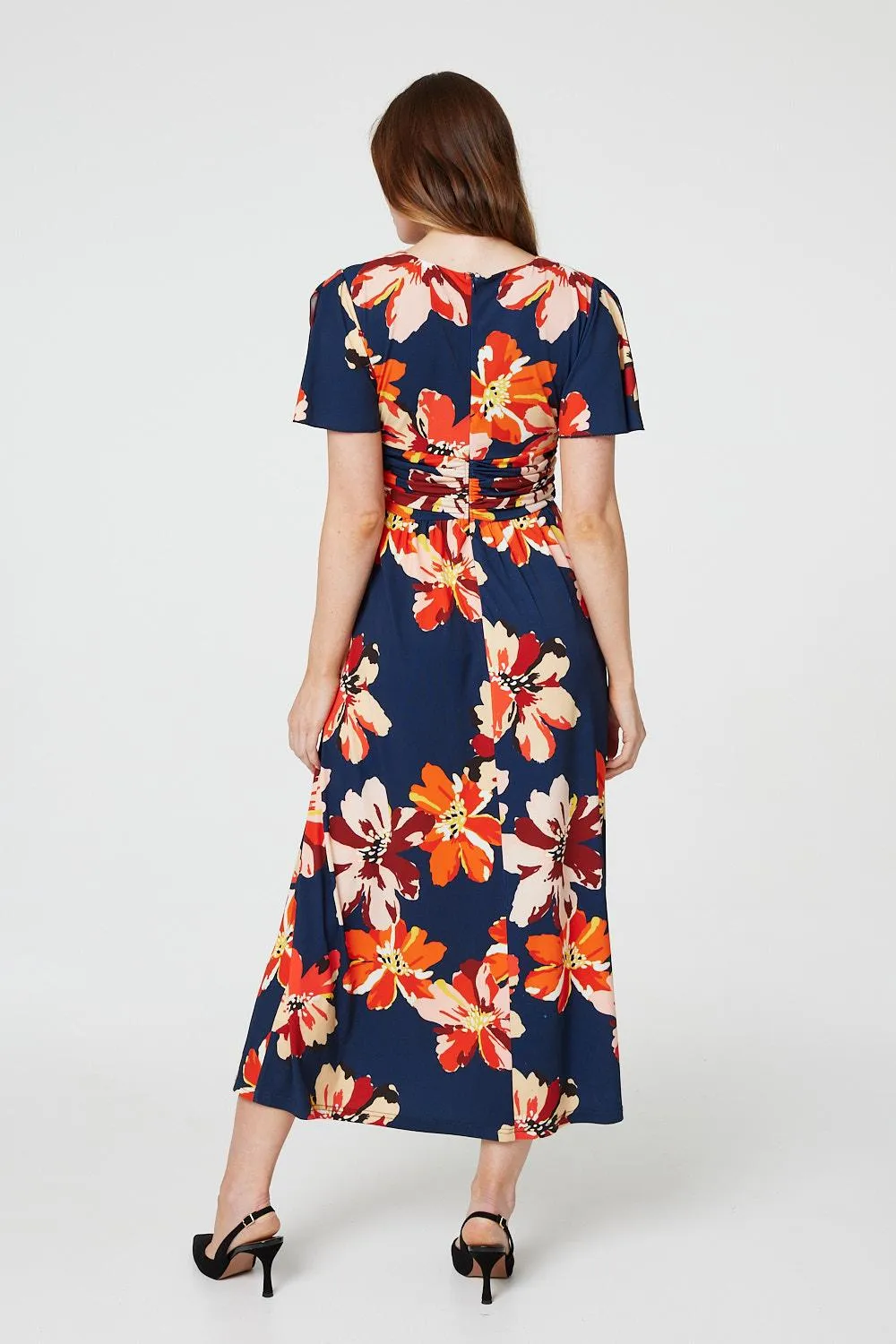 Floral Ruched Waist Maxi Dress