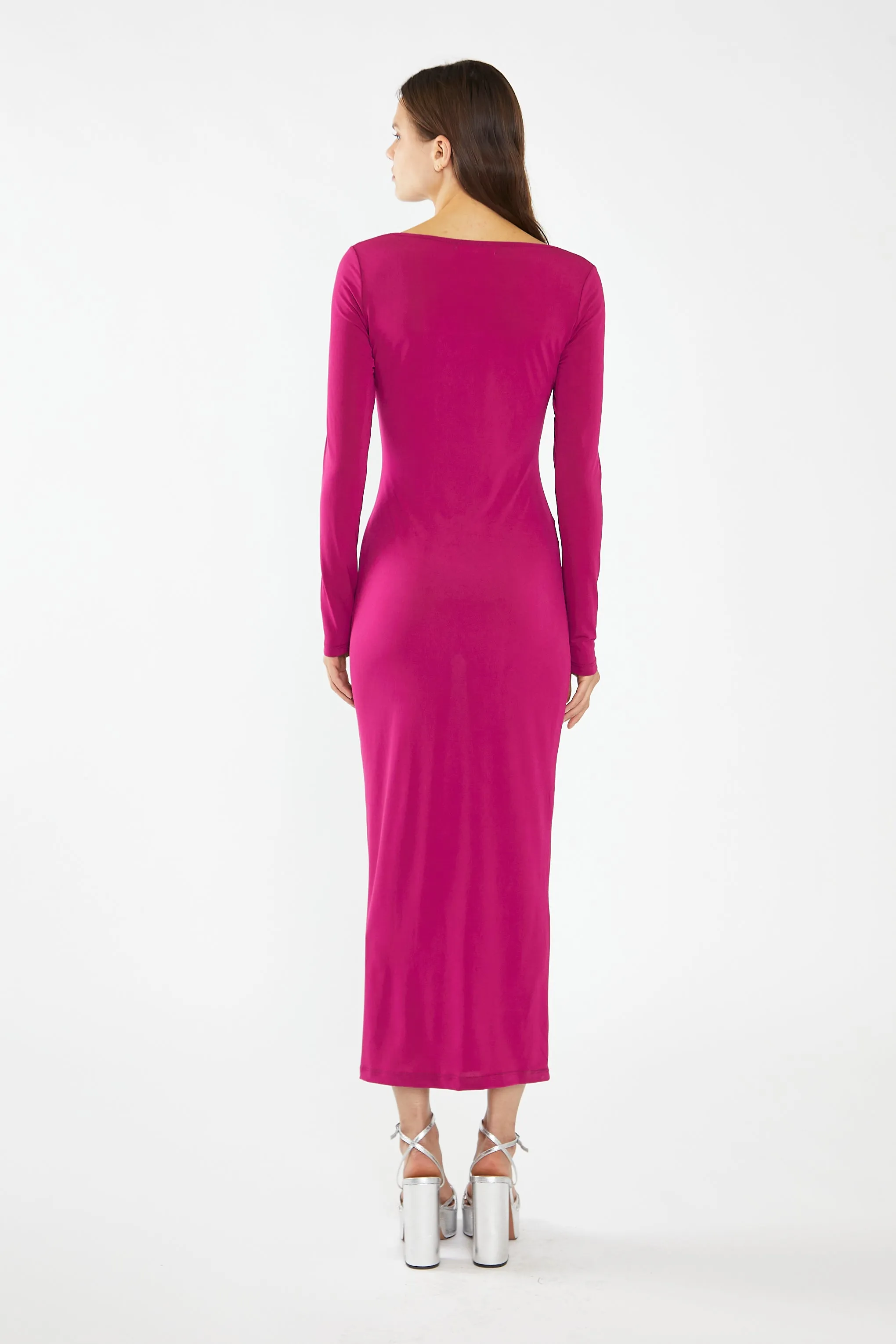 Fuchsia Square-Neck Bodycon Maxi-Dress