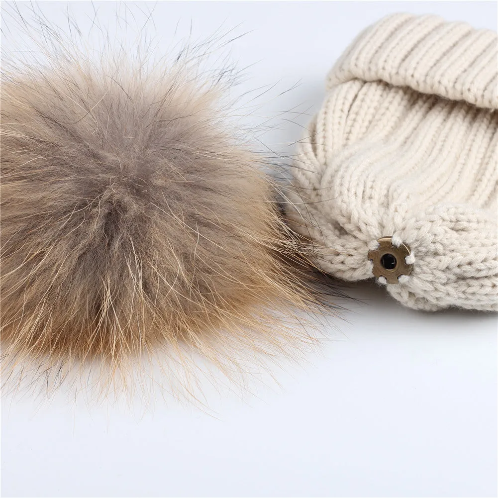 FURTALK  Winter Kids Faux Fur Pom Pom Hat  Drop Shipping HTWL028